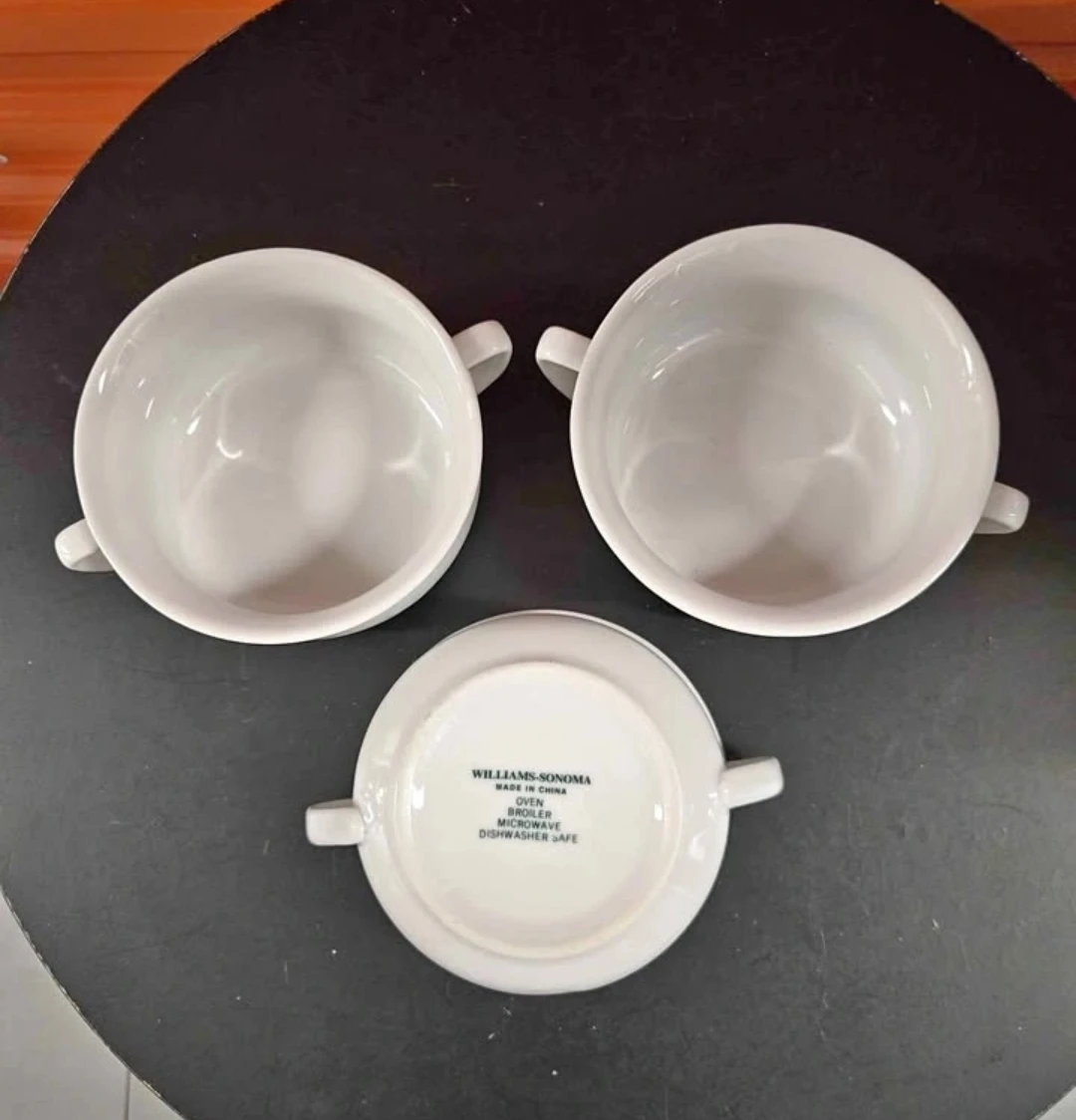 🔥 Williams Sonoma White Double-Handled Soup Bowls - Set of 3
