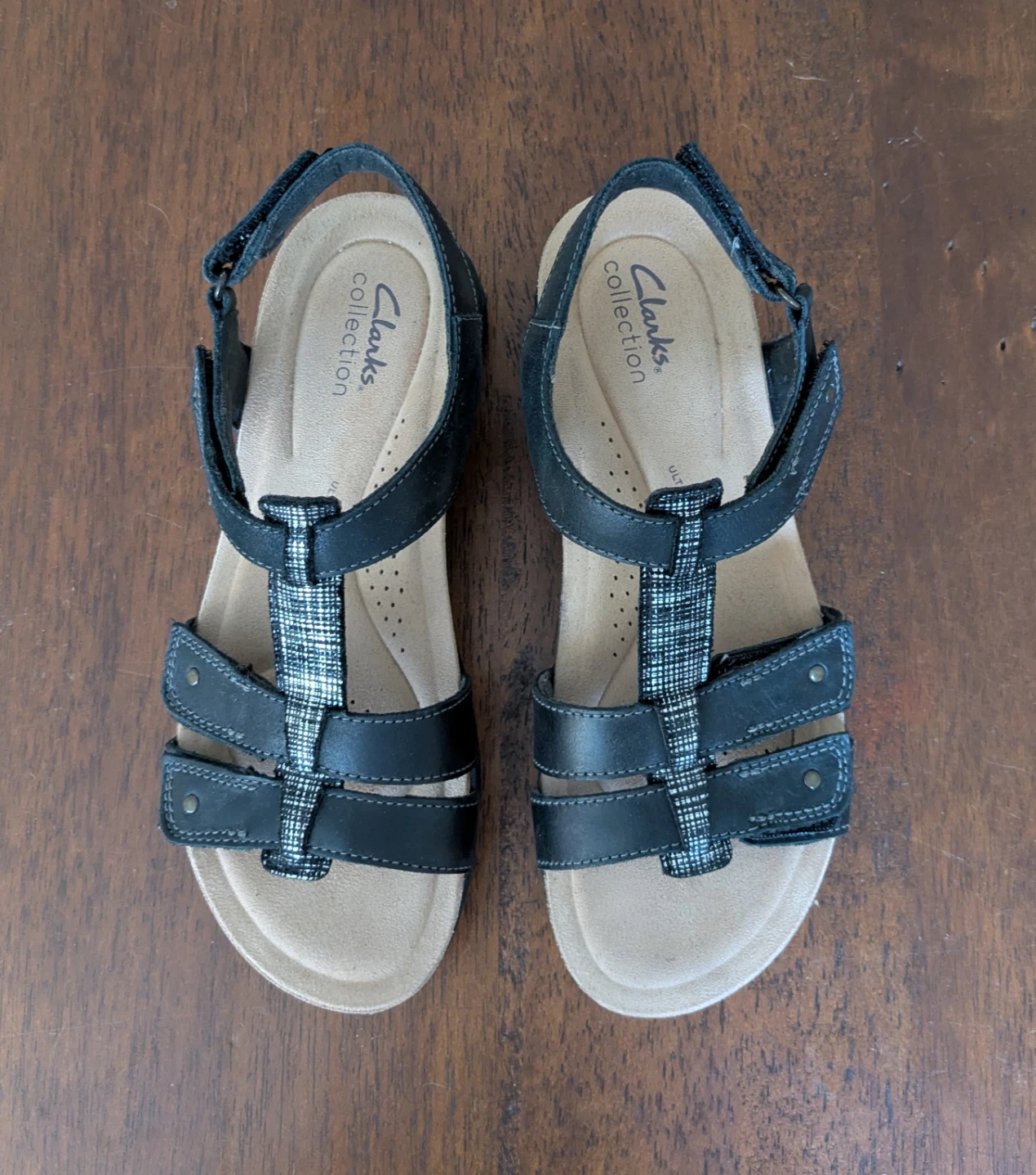 Clarks Collection April Cove Black Leather Sandals
