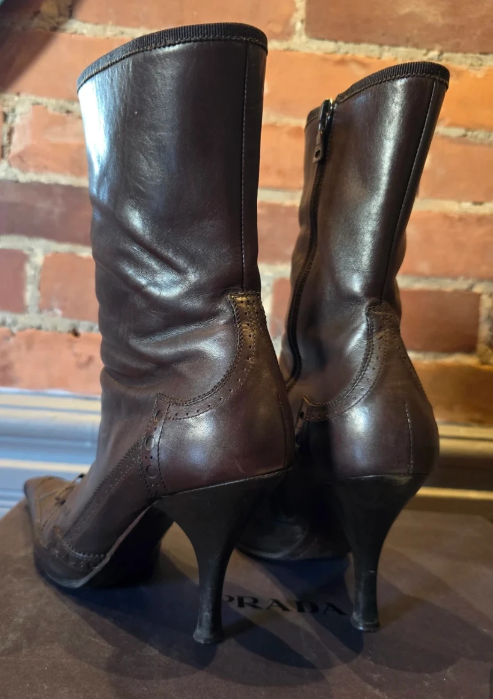 Prada Women's Brown Leather Heeled Boots - photo 2