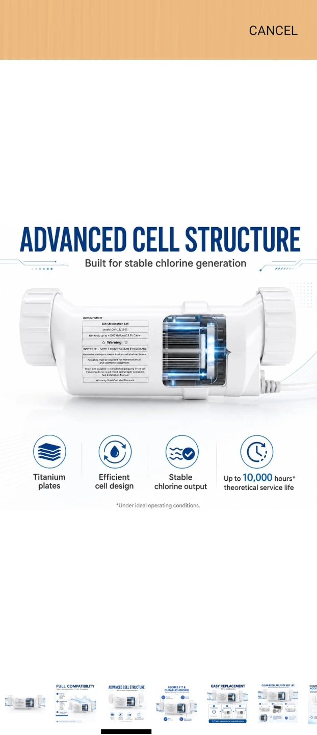 Replacement Salt Chlorinator Cell for Hayward T-CELL-15 Systems - photo 3
