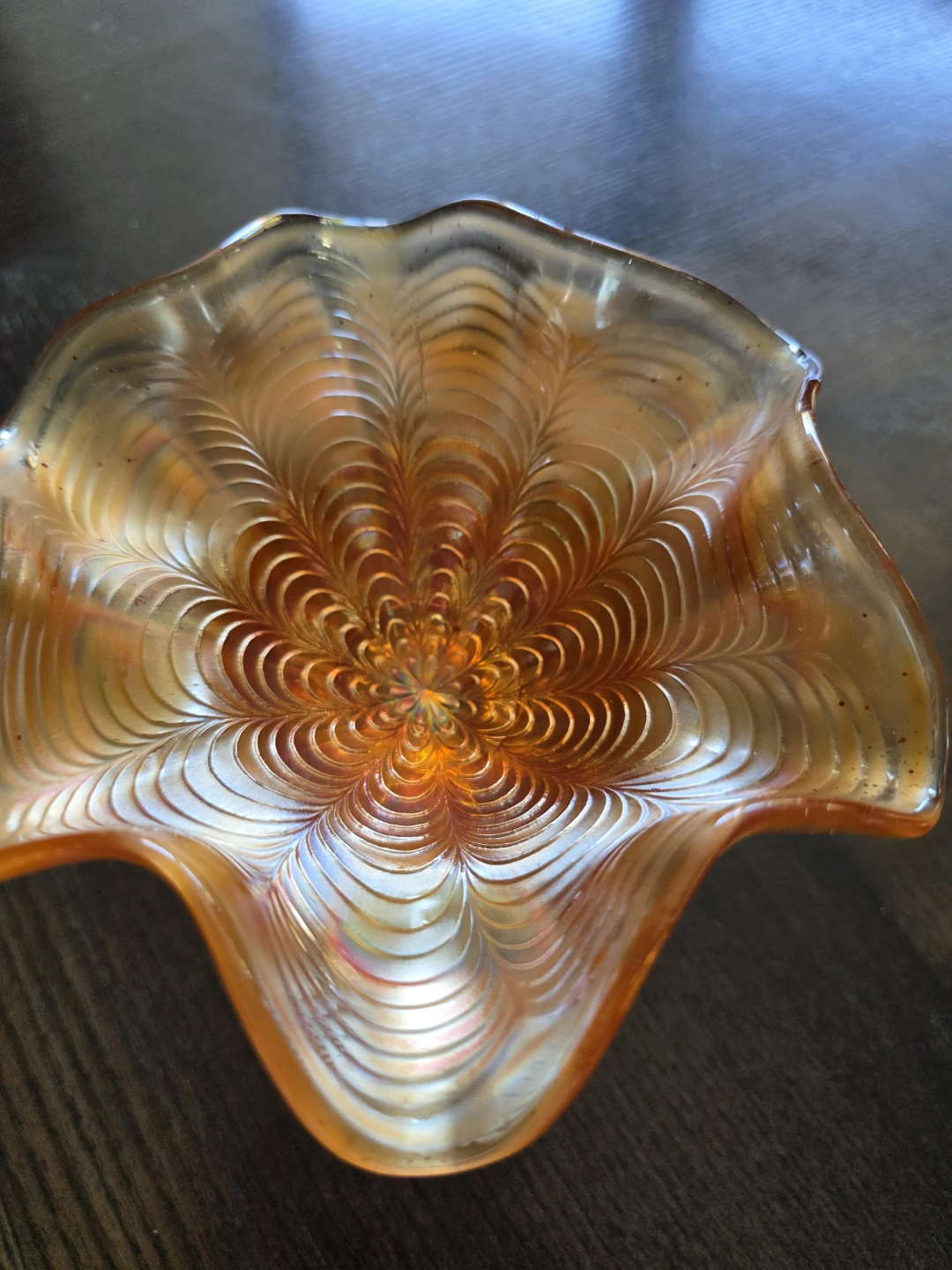 Fenton Marigold Carnival Glass Peacock Tail - photo 3