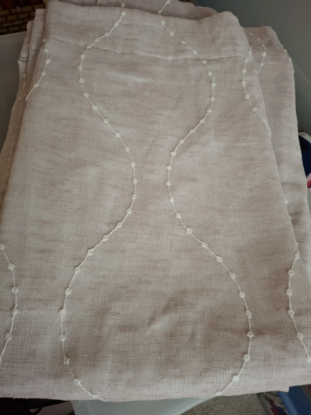 LIght Pink Curtains with White Swirl Pattern
