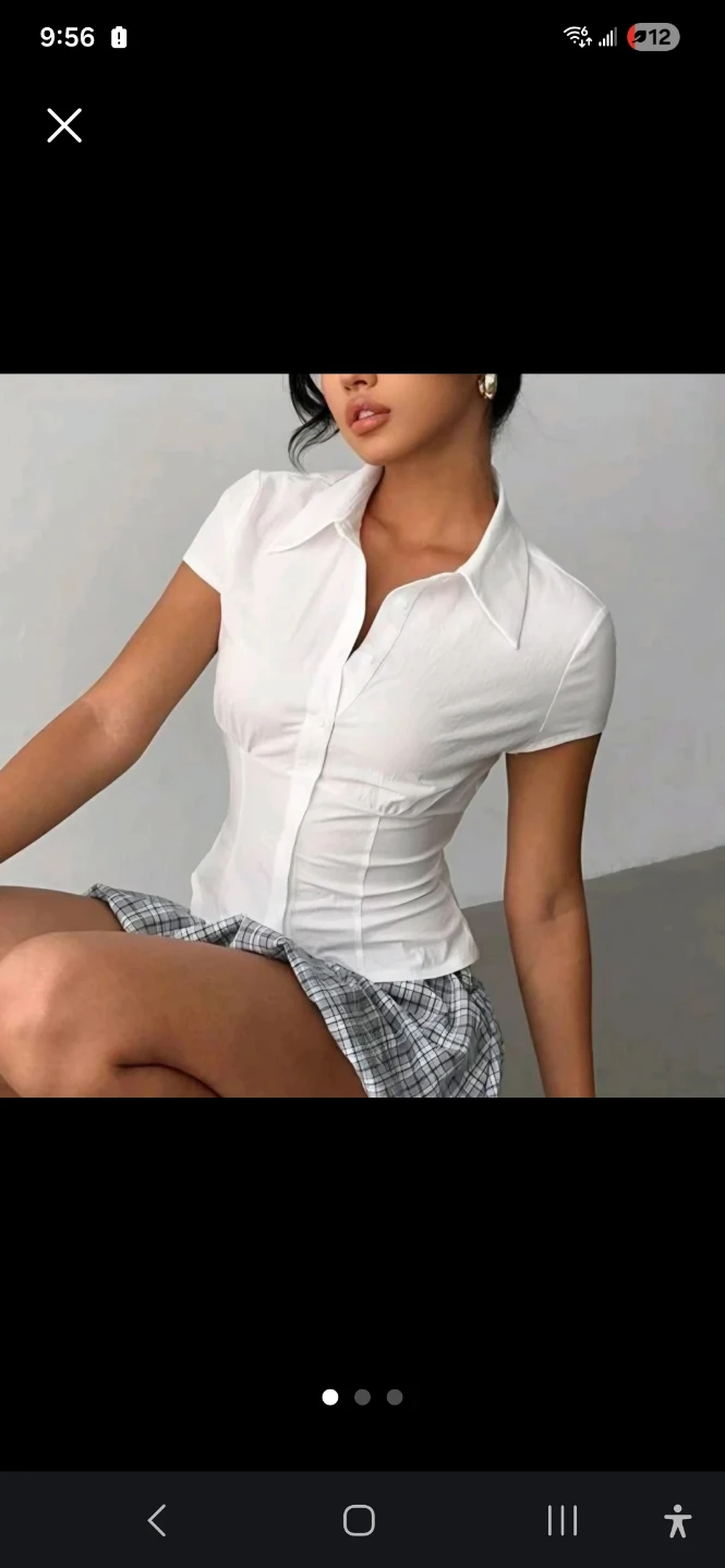 Collared Button-Up Blouse Short Sleeved Shirt