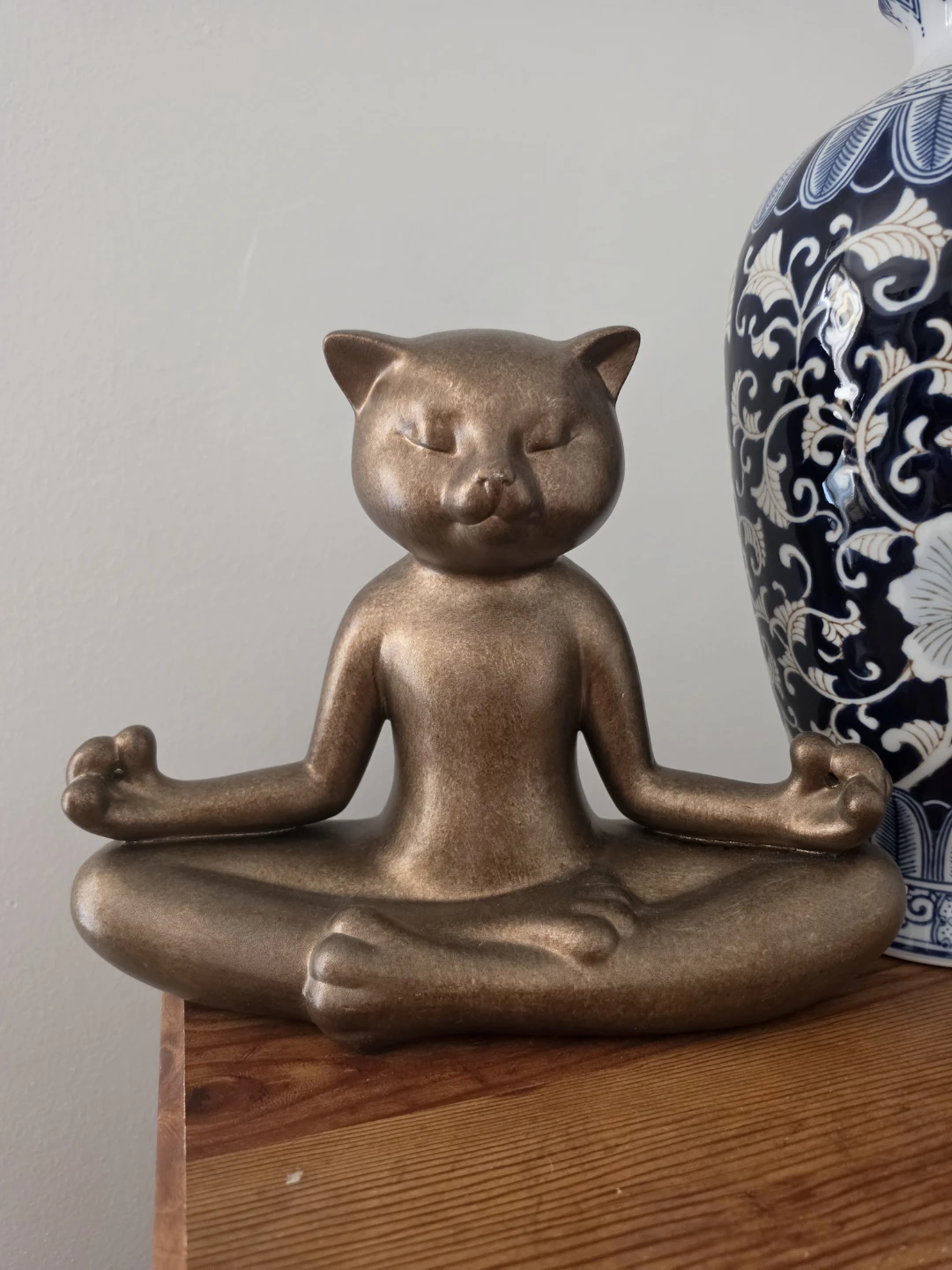 Bronze Color  Cat Meditating Statue