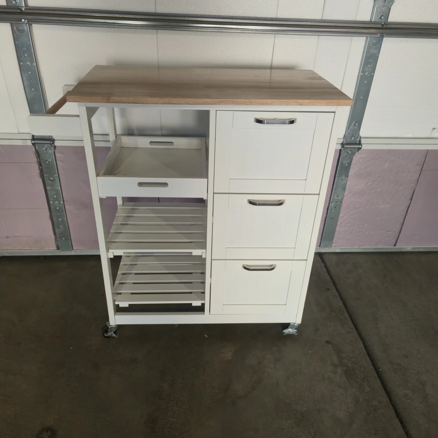 White Kitchen Cart with Wooden Top