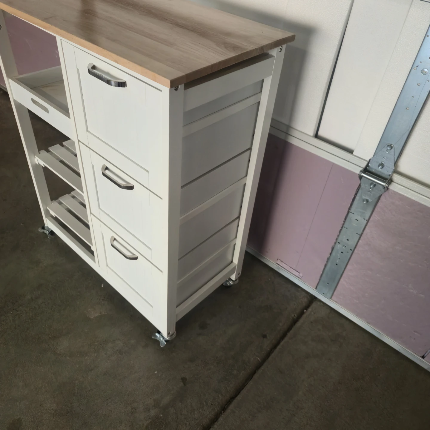 White Kitchen Cart with Wooden Top - photo 2