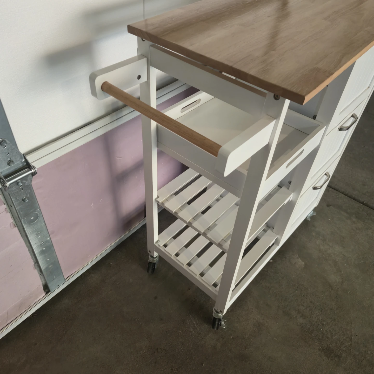 White Kitchen Cart with Wooden Top - photo 3