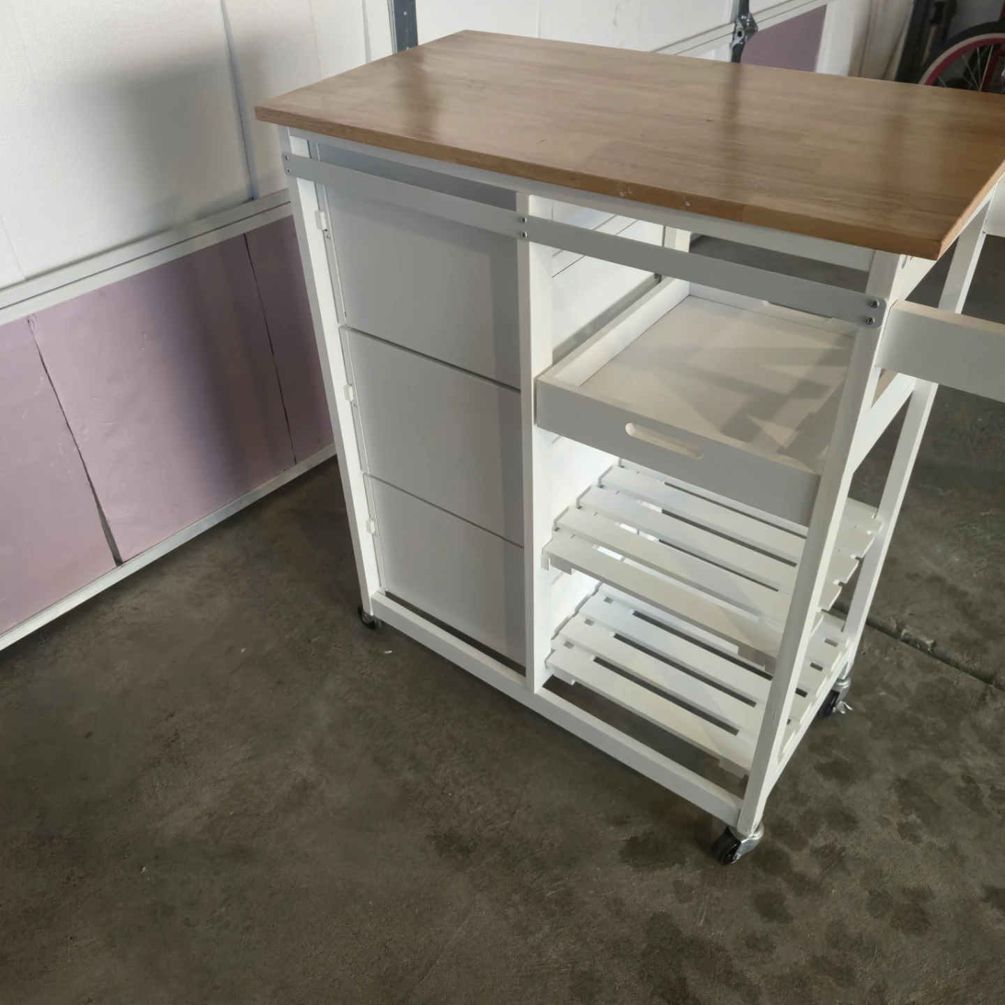White Kitchen Cart with Wooden Top - photo 4