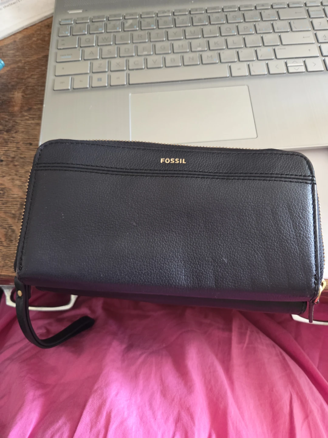 Fossil Black Leather Zip Around Wallet