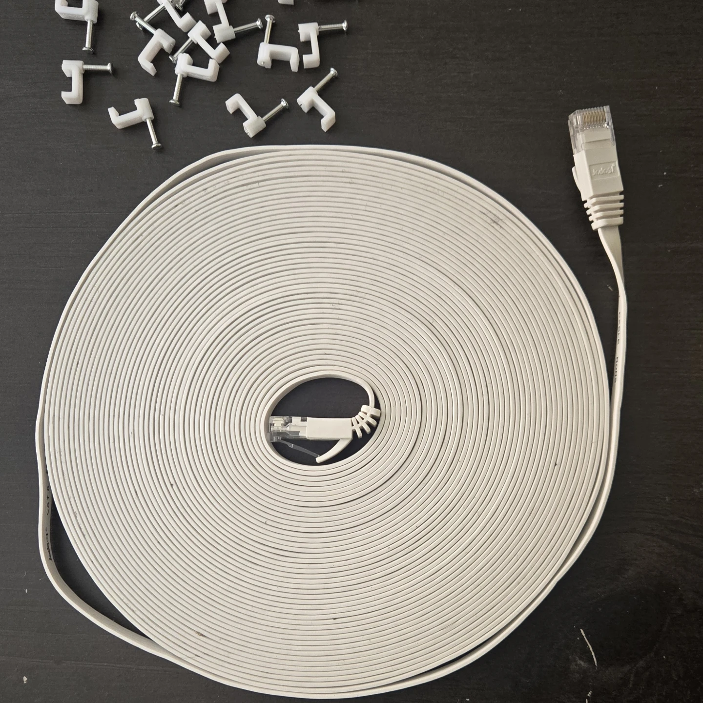 50 ft White Flat Ethernet Cable with Cable Clips