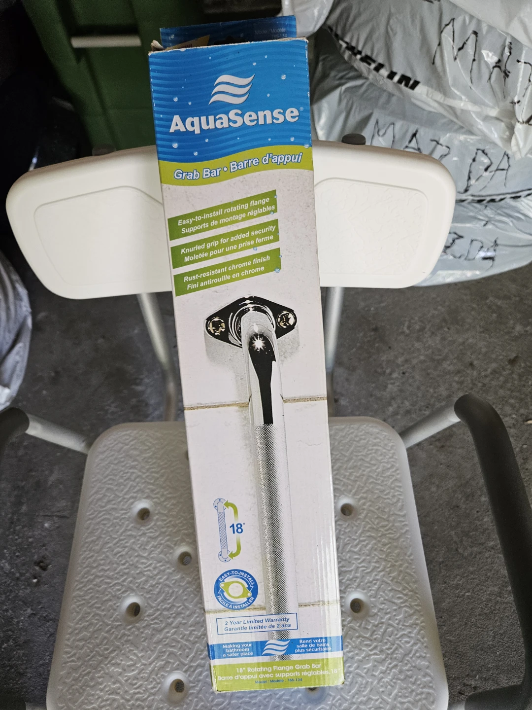 AquaSense 18" Rotating Flange Grab Bar, BNIB