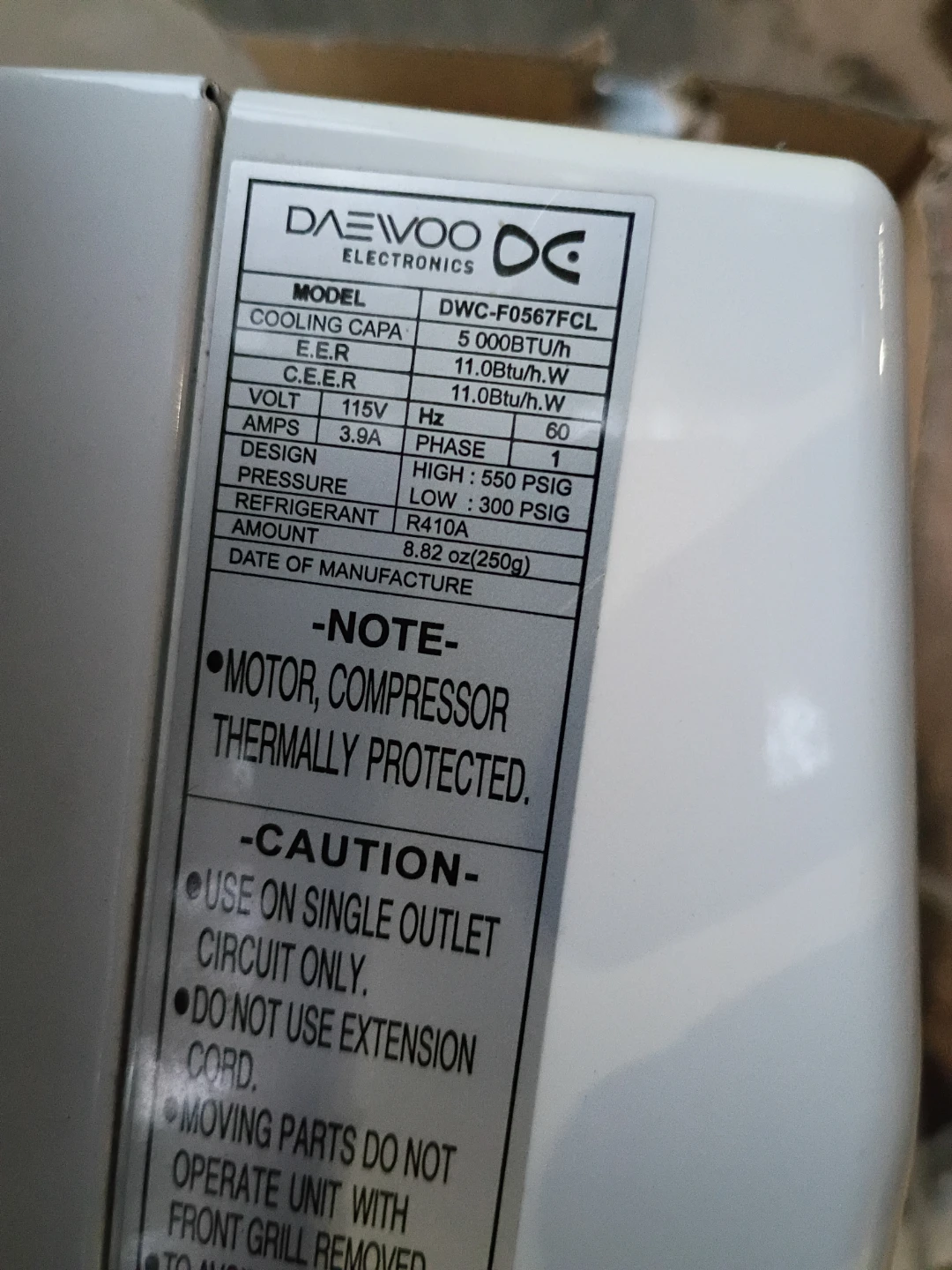 Daewoo Window Air Conditioner DWC-F0567FCL 5000 BTU - photo 4