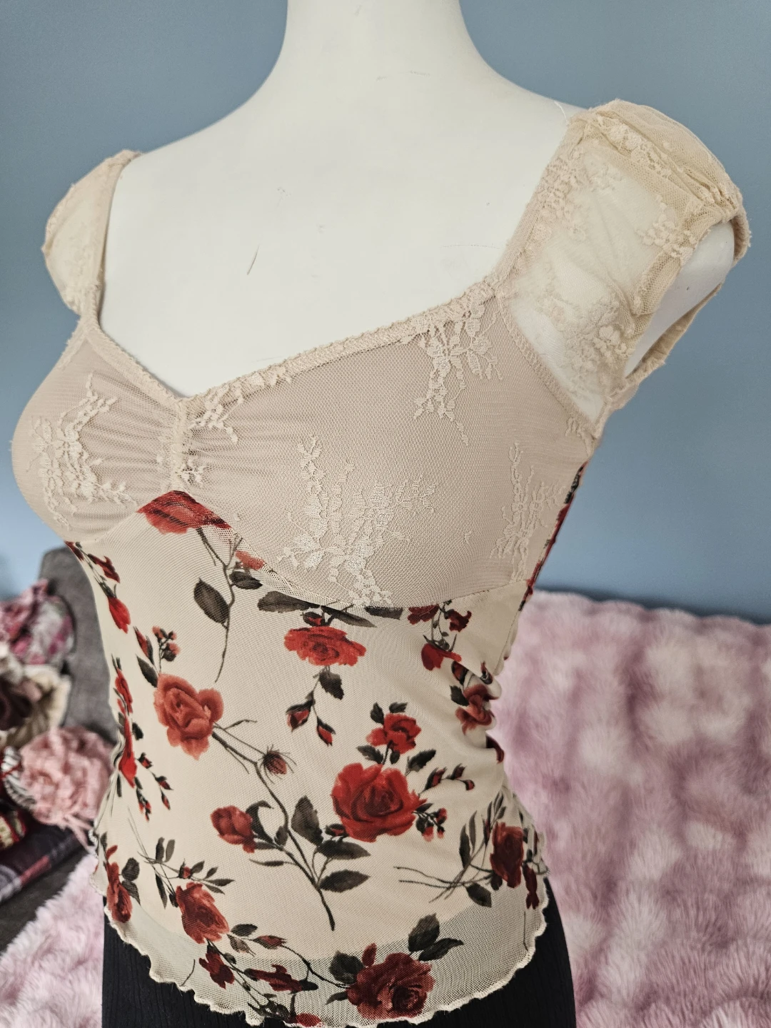 lace rose print top - photo 3