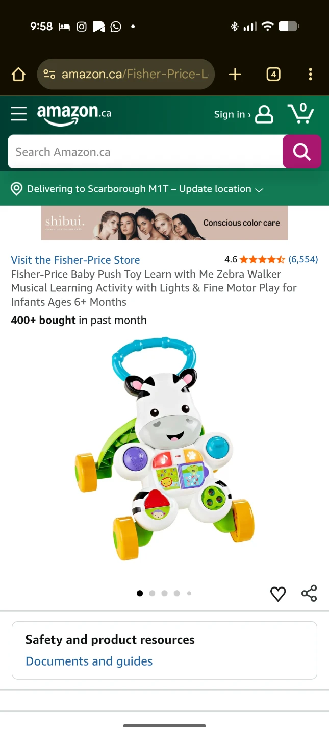 Fisher-Price Baby Push Toy Learn with Me Zebra Walker
