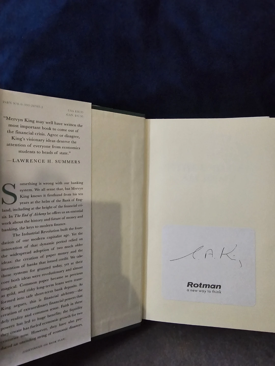 The End of Alchemy: By Mervyn King, 1st Edition Signed - photo 2