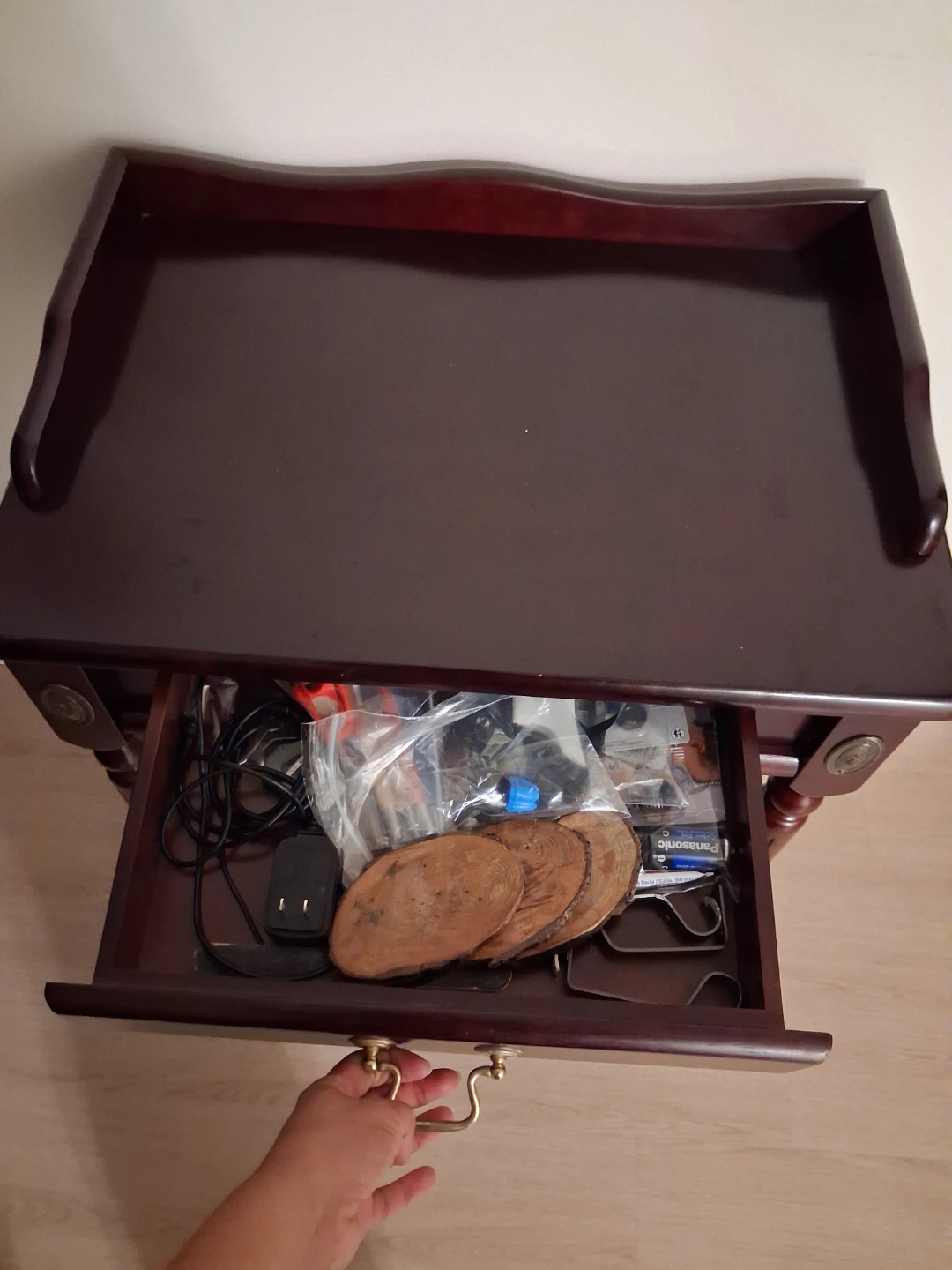 Dark Wood End Table with Drawer - photo 2