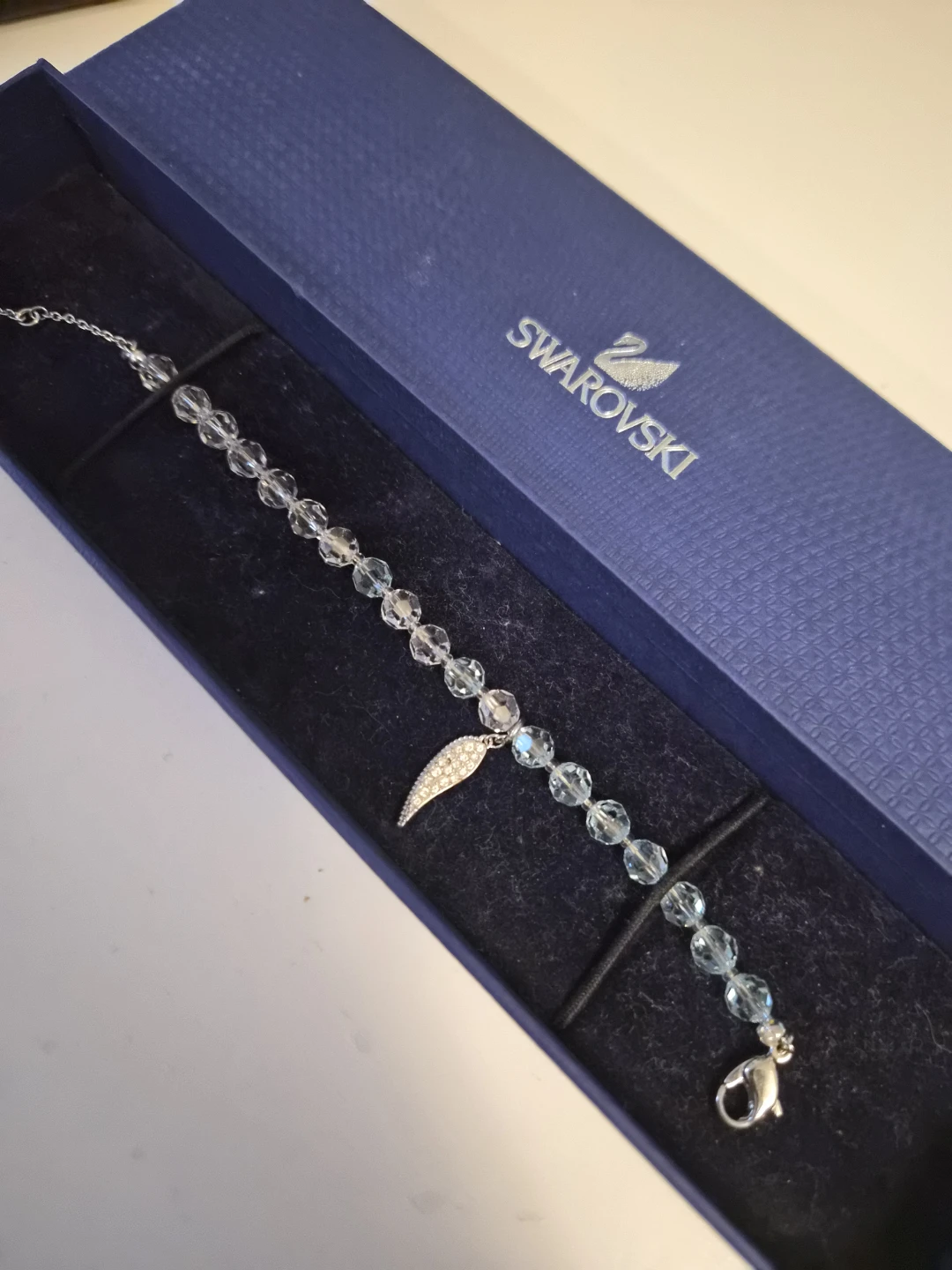 Swarovski Crystal Beaded Bracelet with Feather Charm