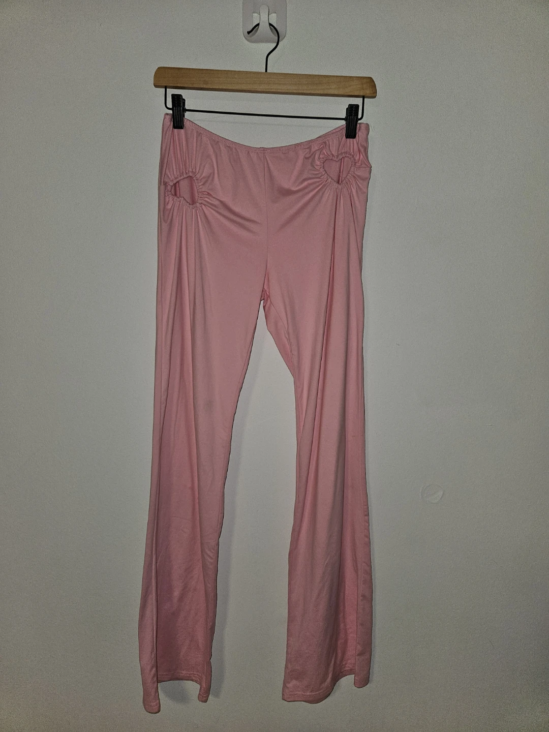 Pink Bell Bottom Pants with Heart Cutouts Size L