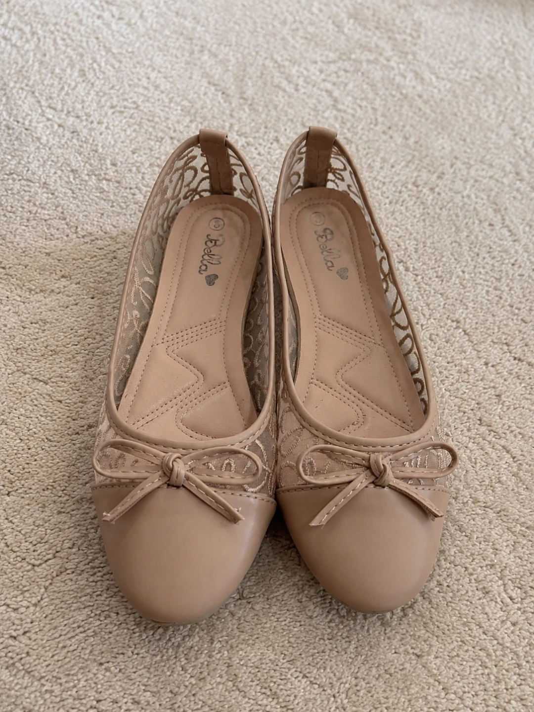 Bella Ballet Flats - Tan Lace Bow - Women's Shoes - photo 2