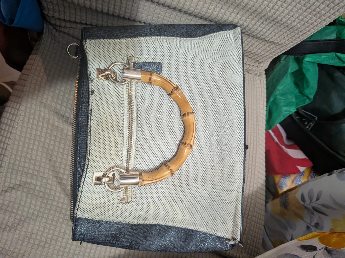 GUESS Striped Tote Bag with Bamboo Handles - photo 2