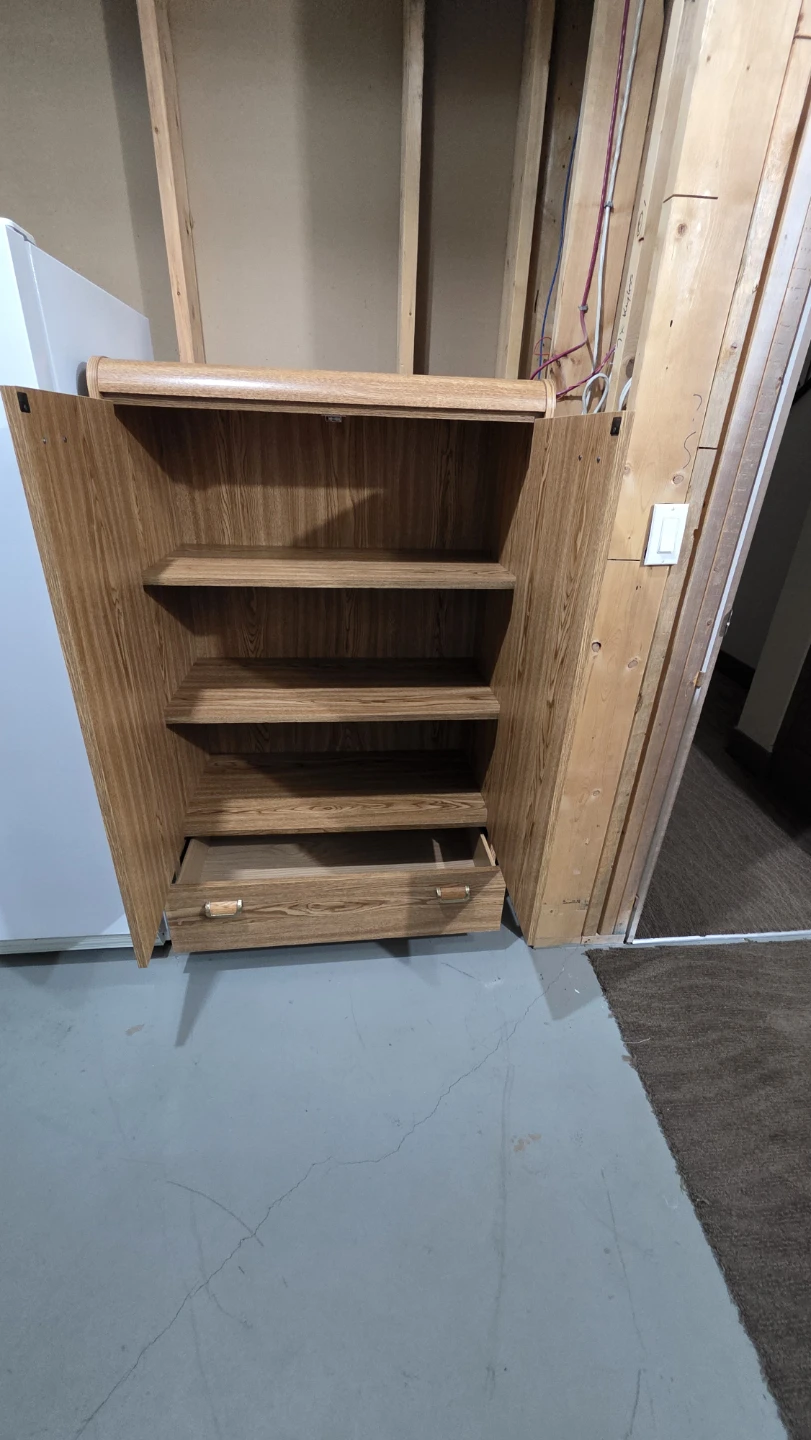 Oak Finish Cabinet with Shelves and Drawers - photo 2