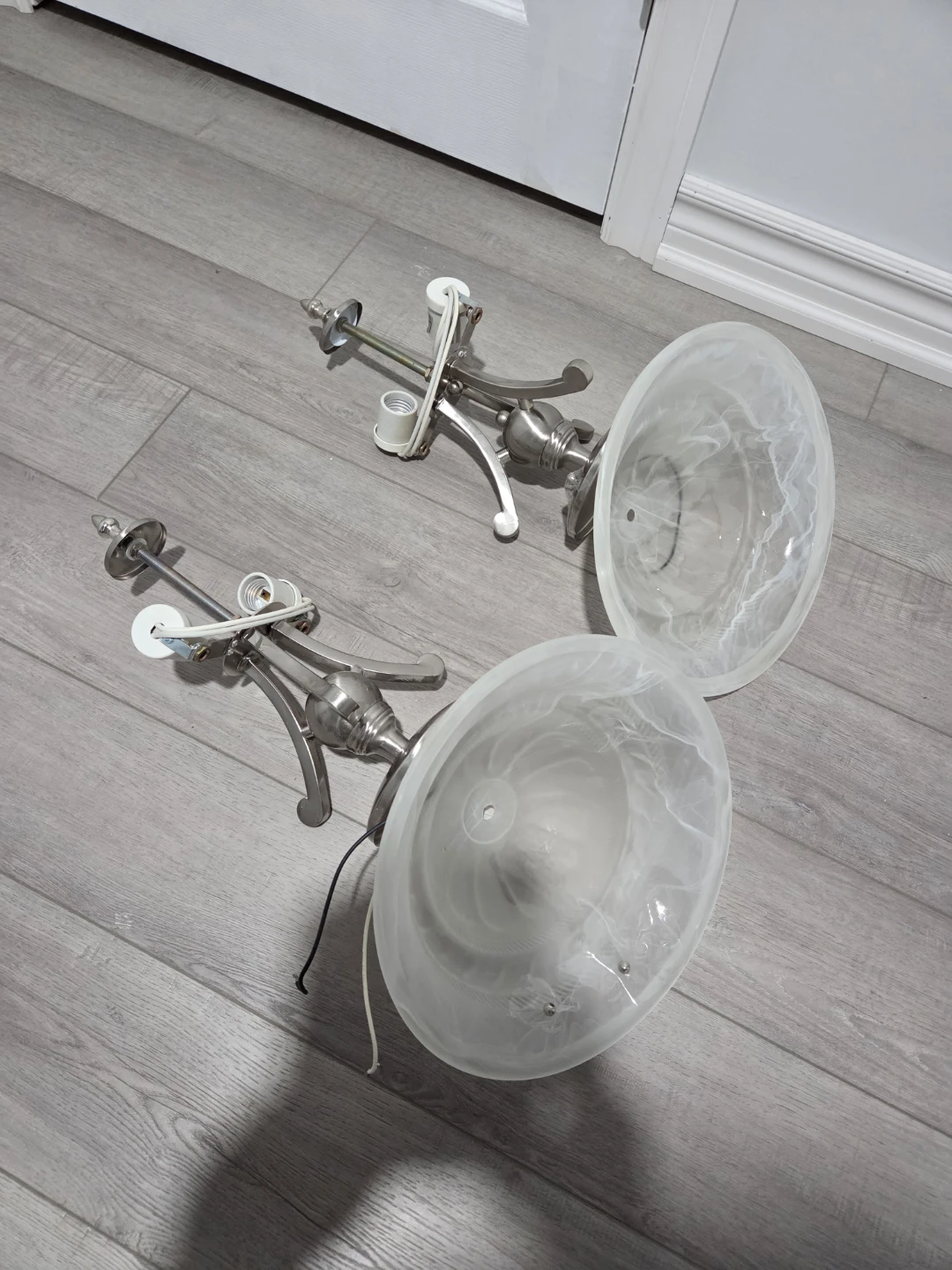 Set of 3 Brushed Nickel Ceiling Lights with Frosted Glass Shades