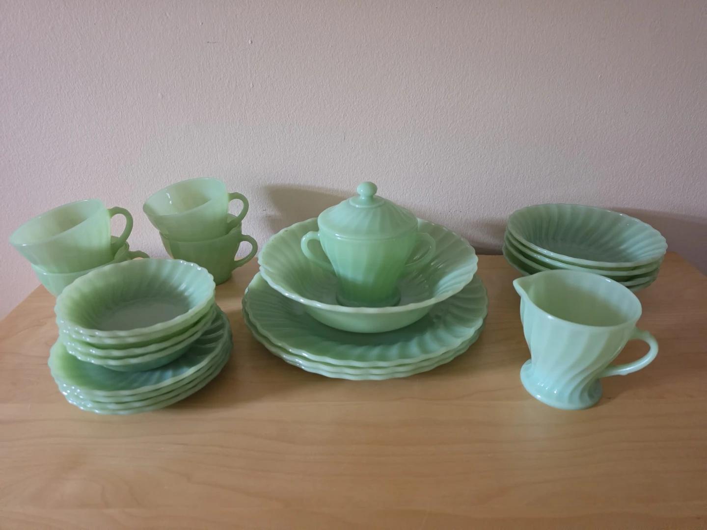 Vintage Anchor Hocking Fire-King Jadeite "Swirl" Dinnerware Set - photo 2