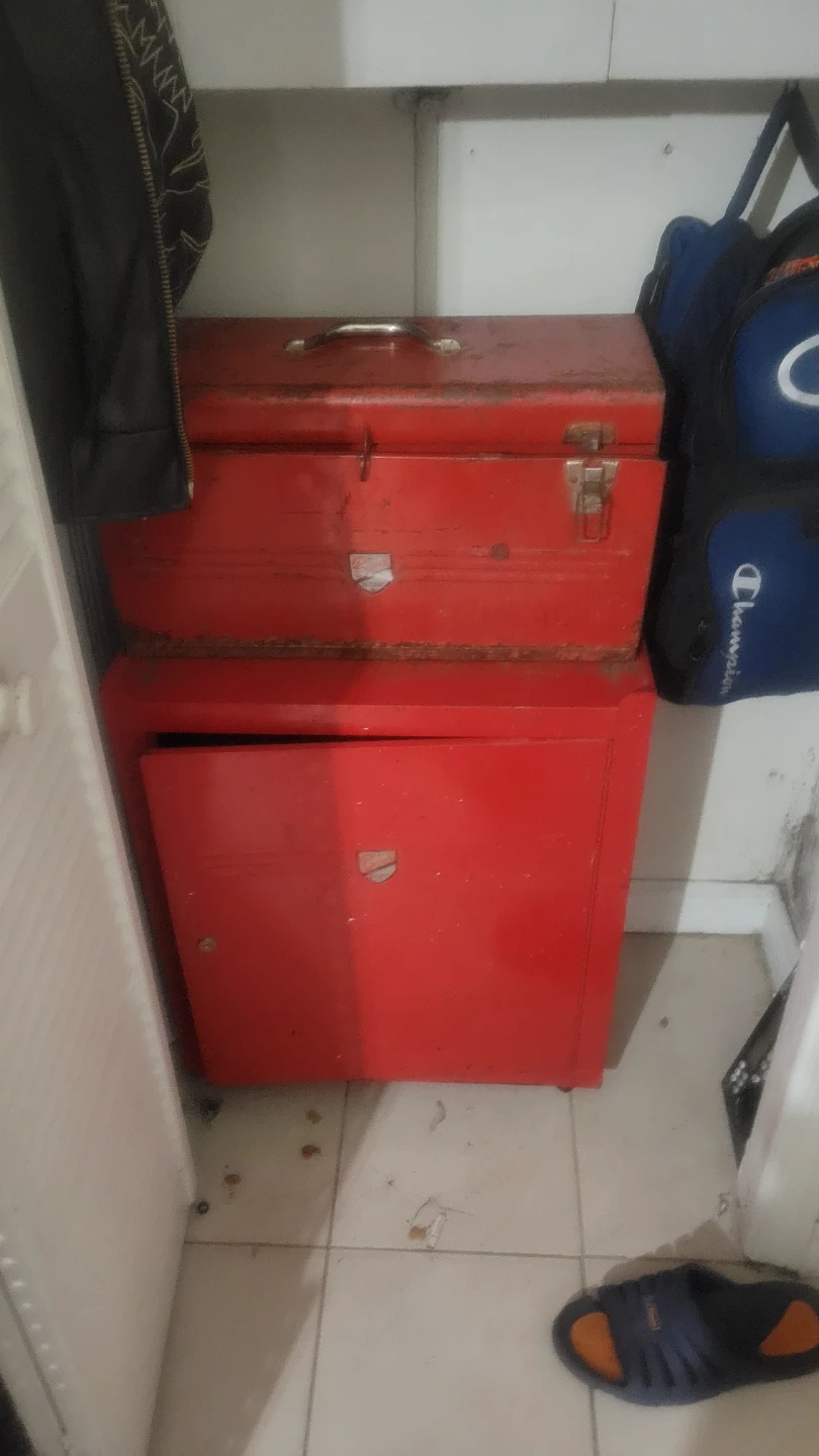Red Metal Toolbox and Cabinet 2 pieces