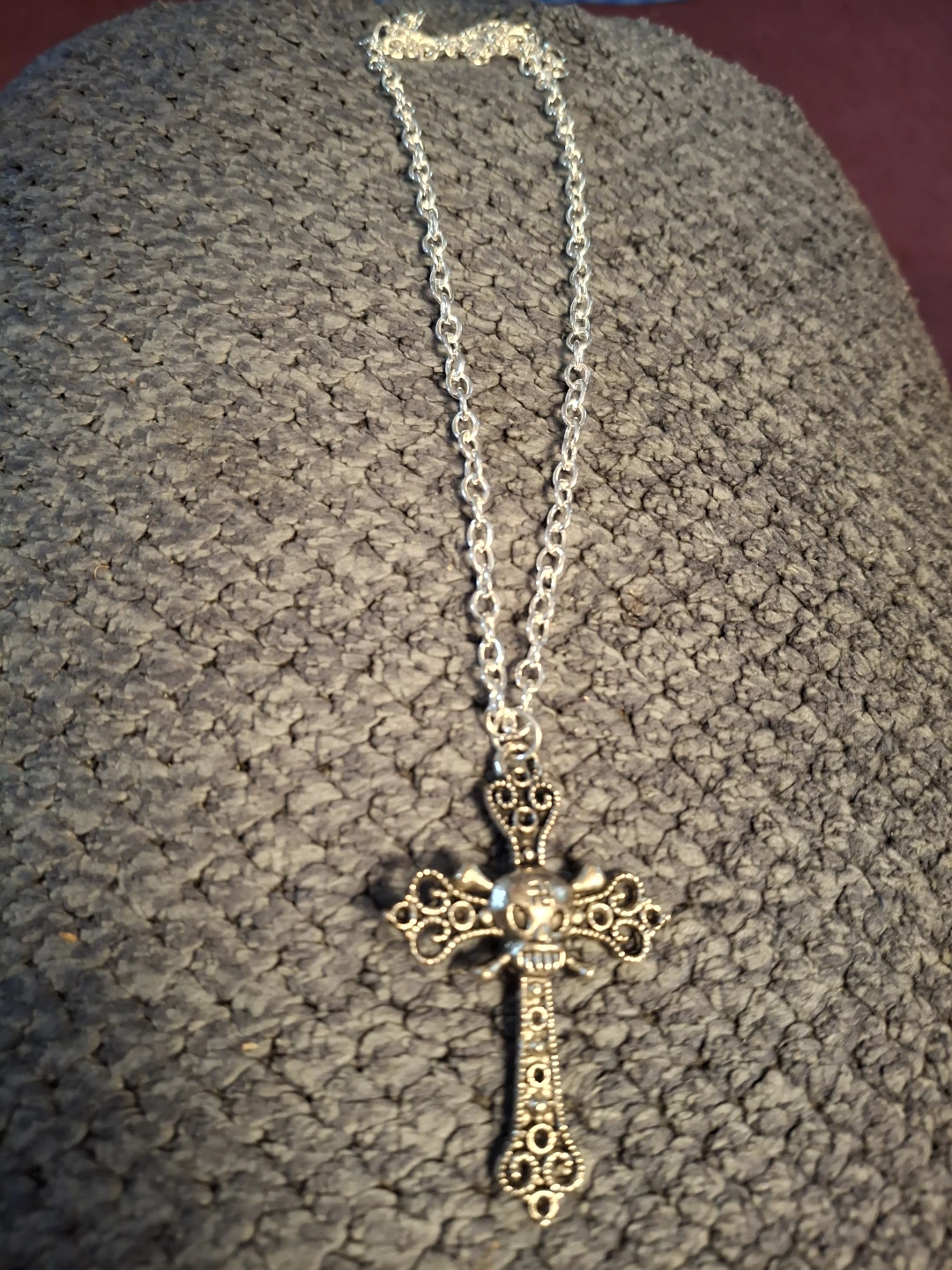 Silver-tone cross necklace with skull detail - photo 2