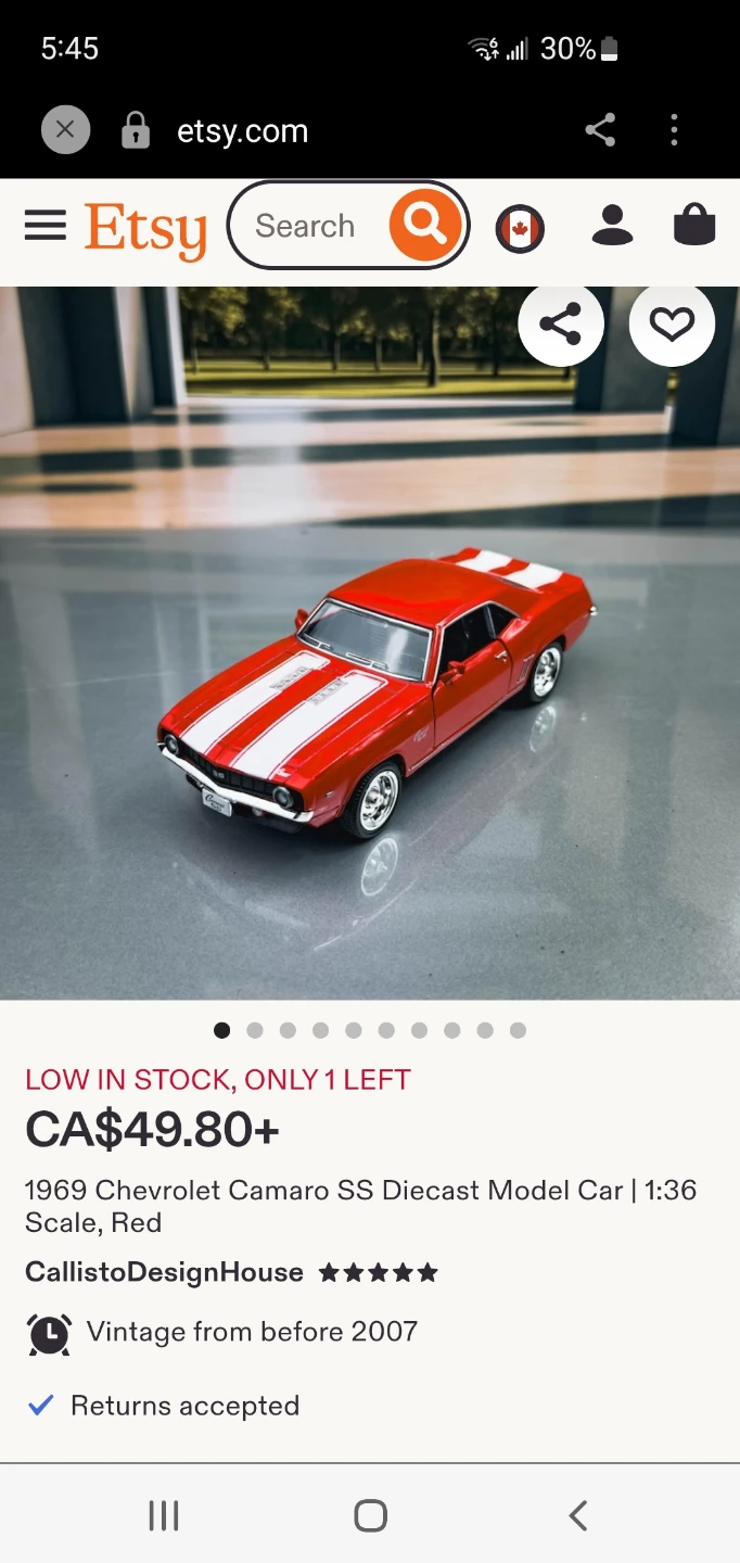 1/36 1969 Chevrolet Camaro SS Diecast Model Car - photo 2