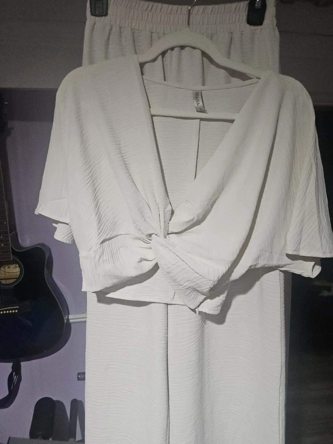 ZENANA White Textured Twist Front Top & Pants Set Size S - photo 5