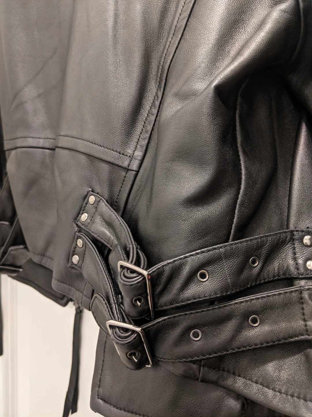 Mike & Chris 100% Leather Asymmetric Moto Jacket Double Buckle - photo 5