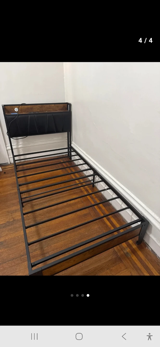 Metal Bed Frame with Padded Headboard