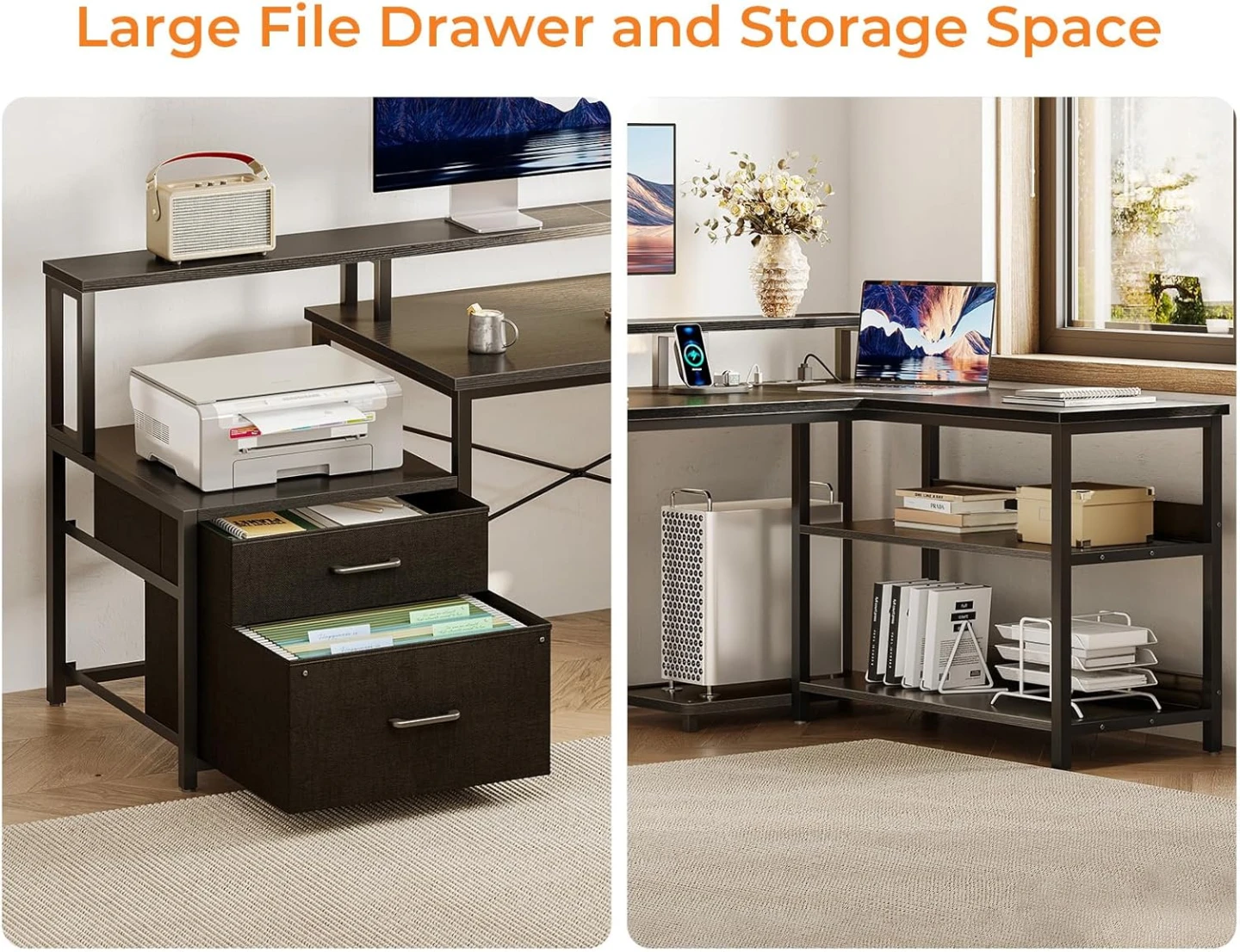 ODK L Shaped Desk with File Drawer, 75" Reversible Computer Desk - photo 5