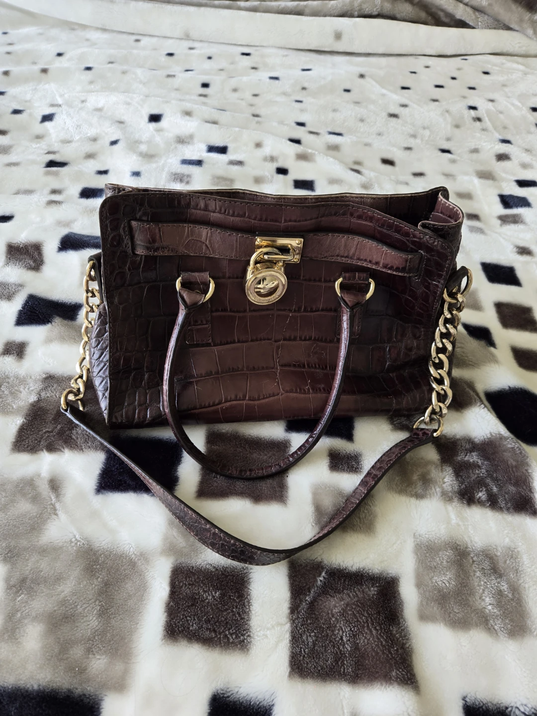 Michael Kors Brown Croc Embossed Leather Handbag