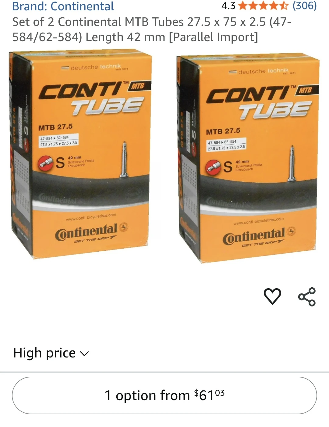 Continental Conti Tube MTB 27.5 Set
