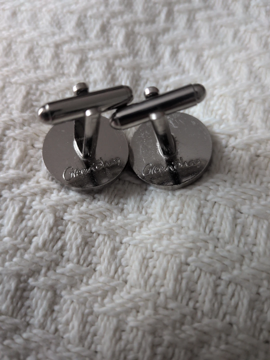 Round Cufflinks with Orange and Navy pattern - photo 2