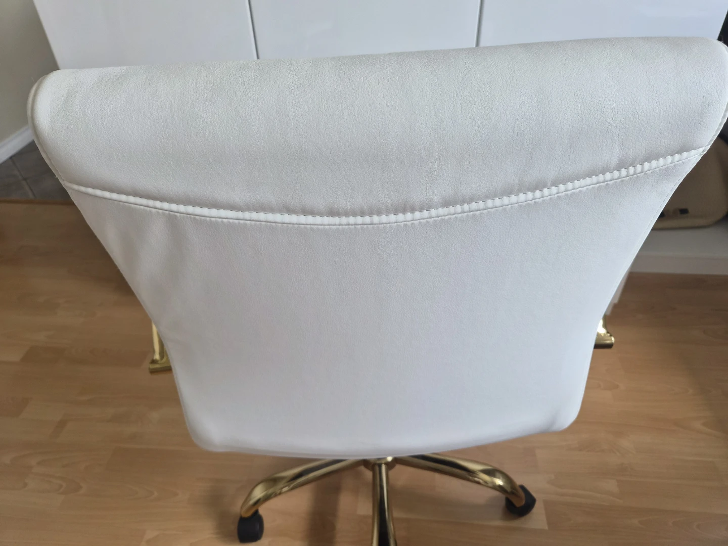 White Faux Leather Office Chair with Gold Accents - photo 4
