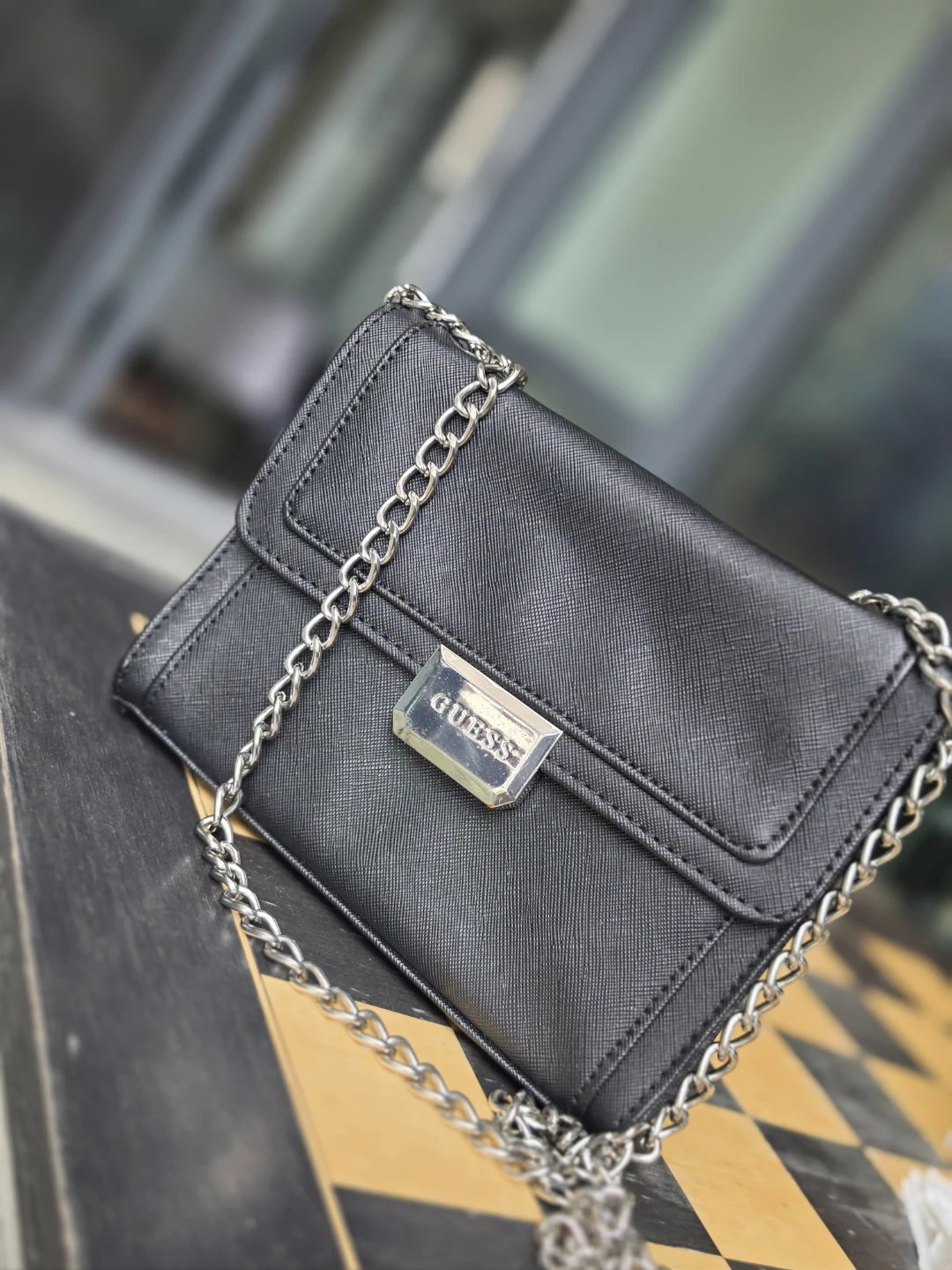 Black Guess Shoulder Bag with Chain Strap