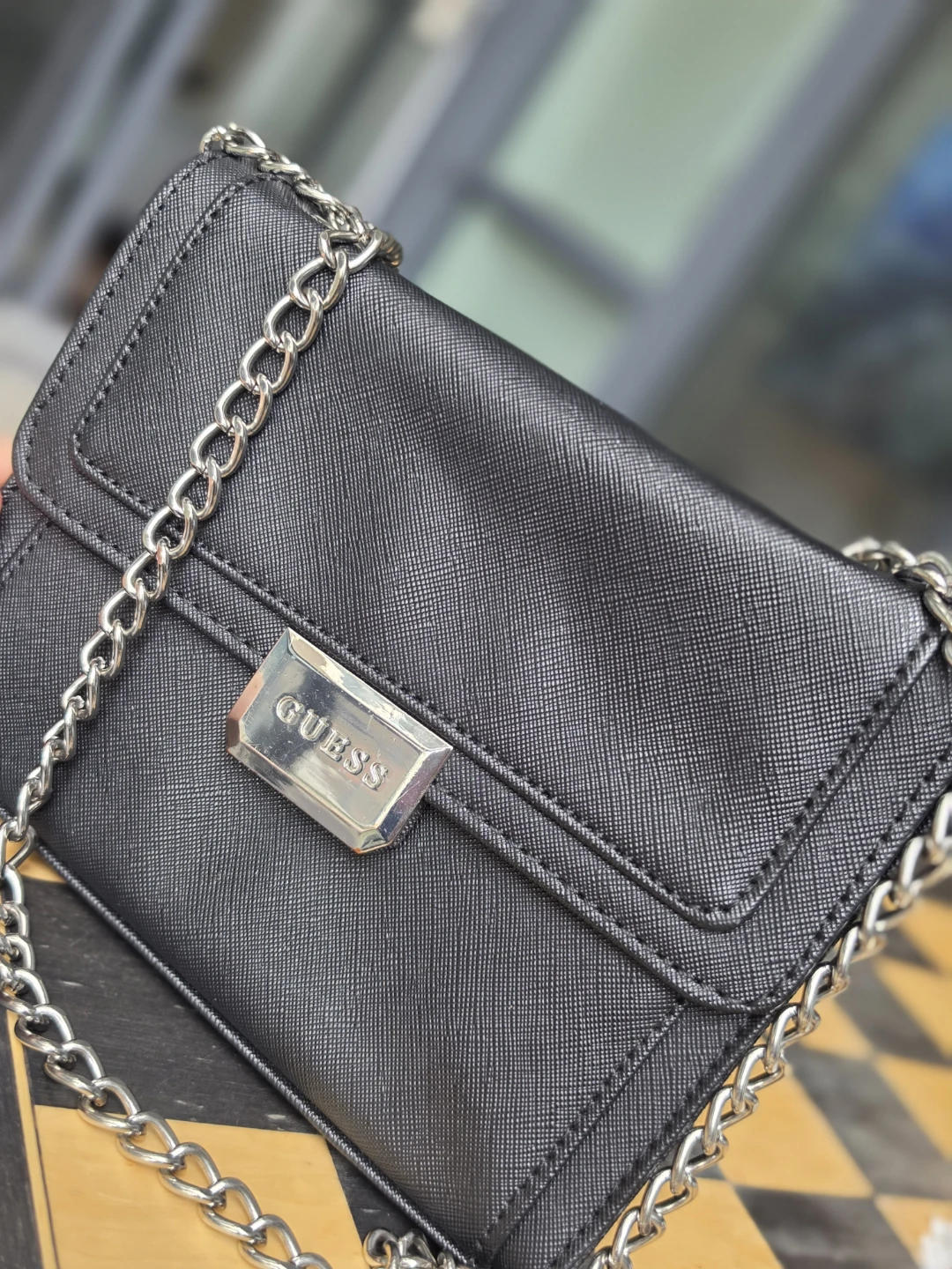 Black Guess Shoulder Bag with Chain Strap - photo 2