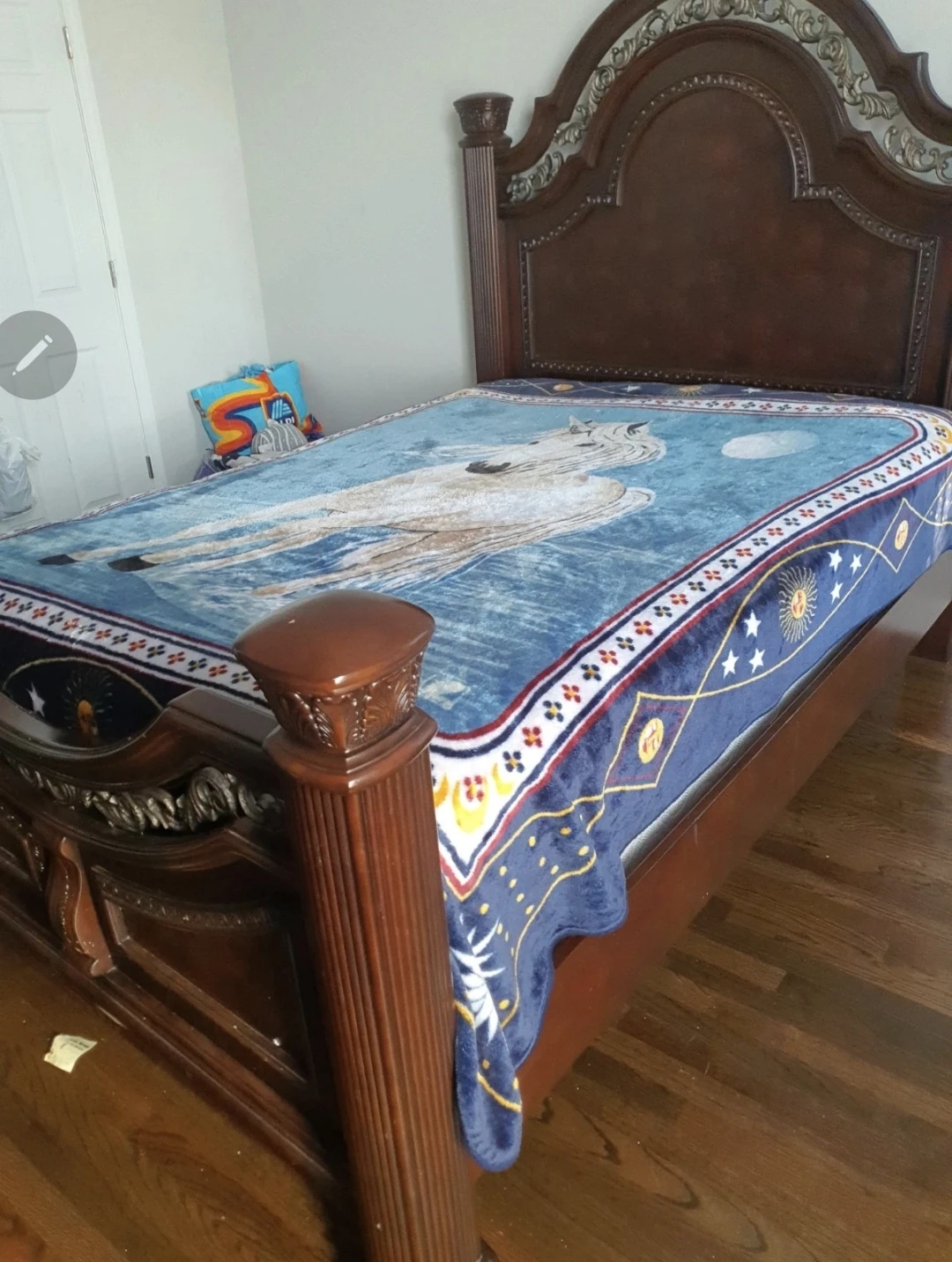 Wooden Bed Frame Headboard with Decorative Inlay - photo 4
