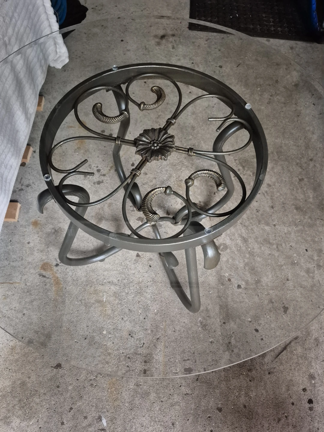 Beautiful Ornate Metal and Glass Accent Table