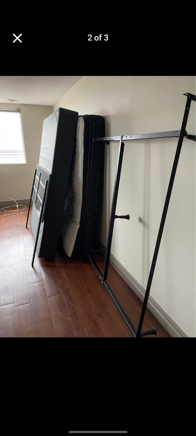 Double bed with upholstered headboard +  pillowcases included