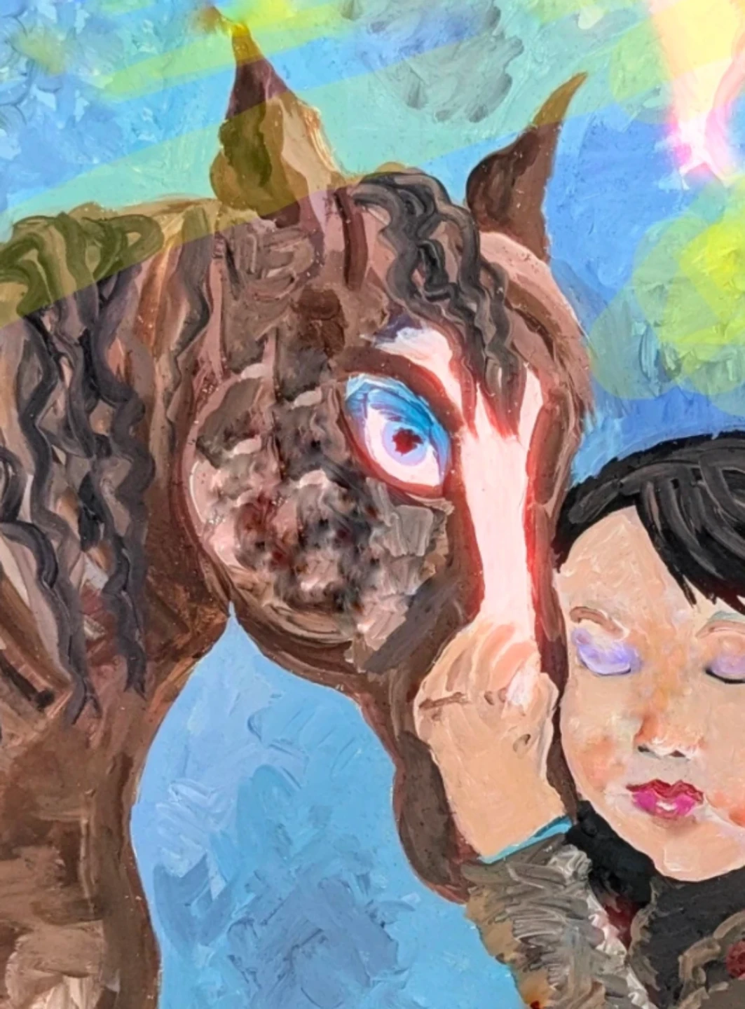 Painting hand signed original girl and horse - photo 3