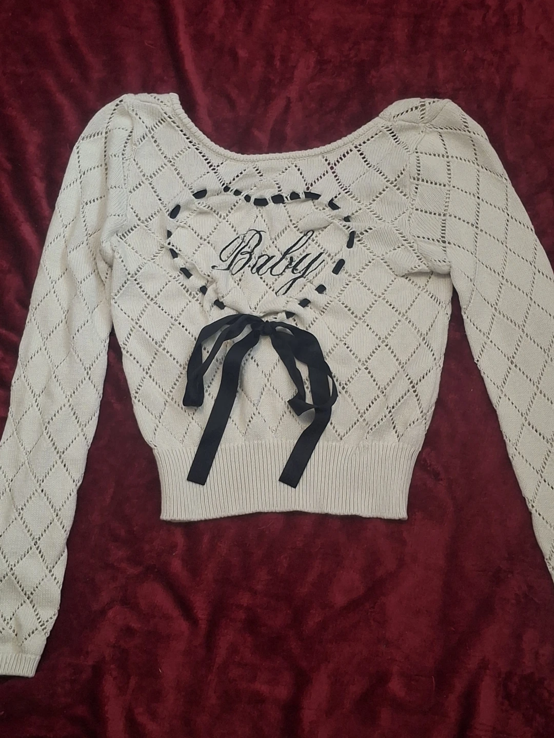 Cream Knit Sweater with "Baby" Design