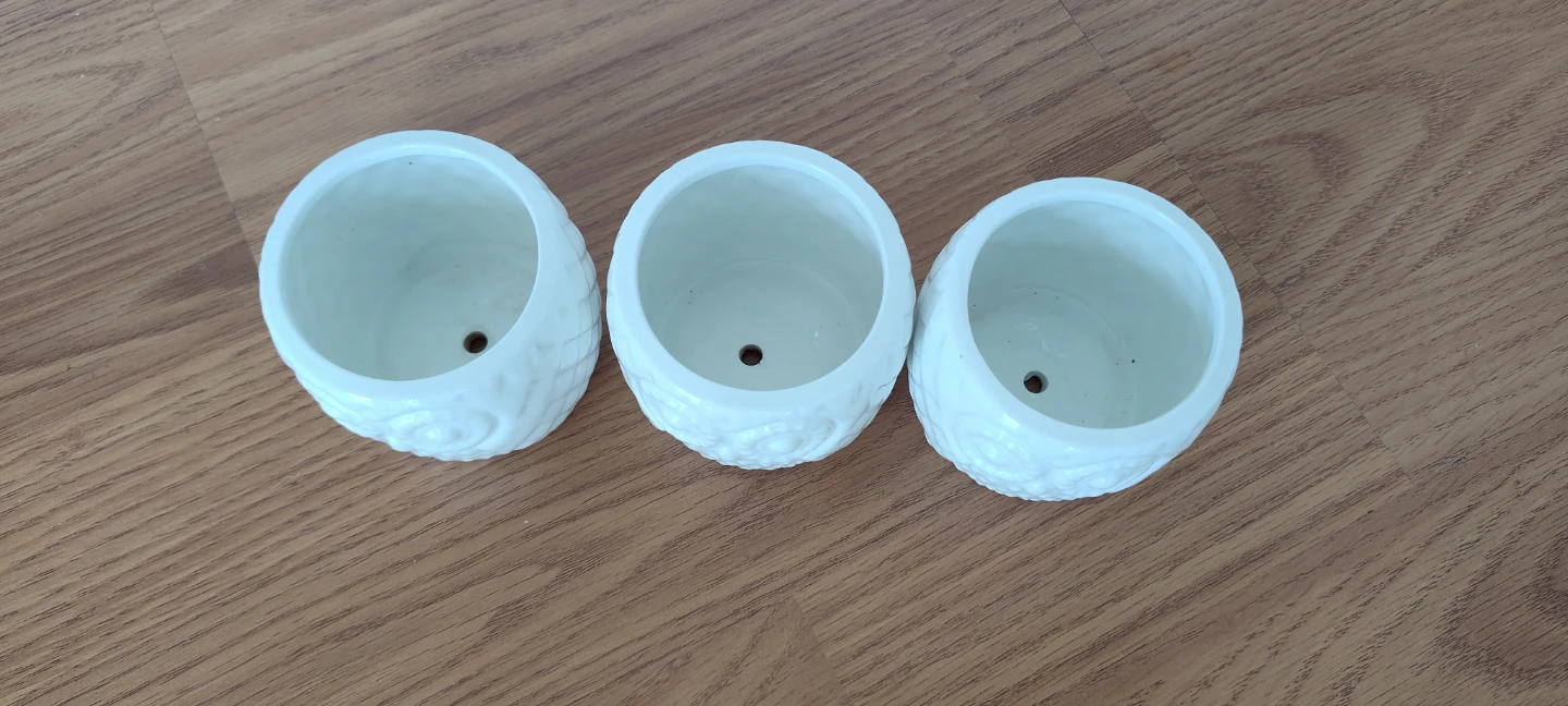 Set of 3 White Ceramic Owl Planters - photo 3