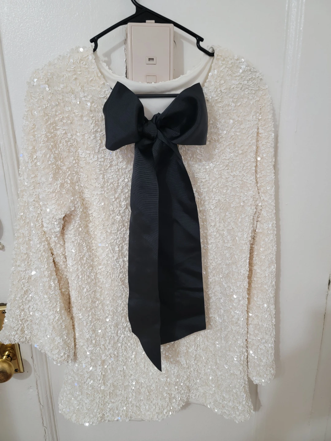 Cream Sequin Top with Black Bow Accent - photo 3