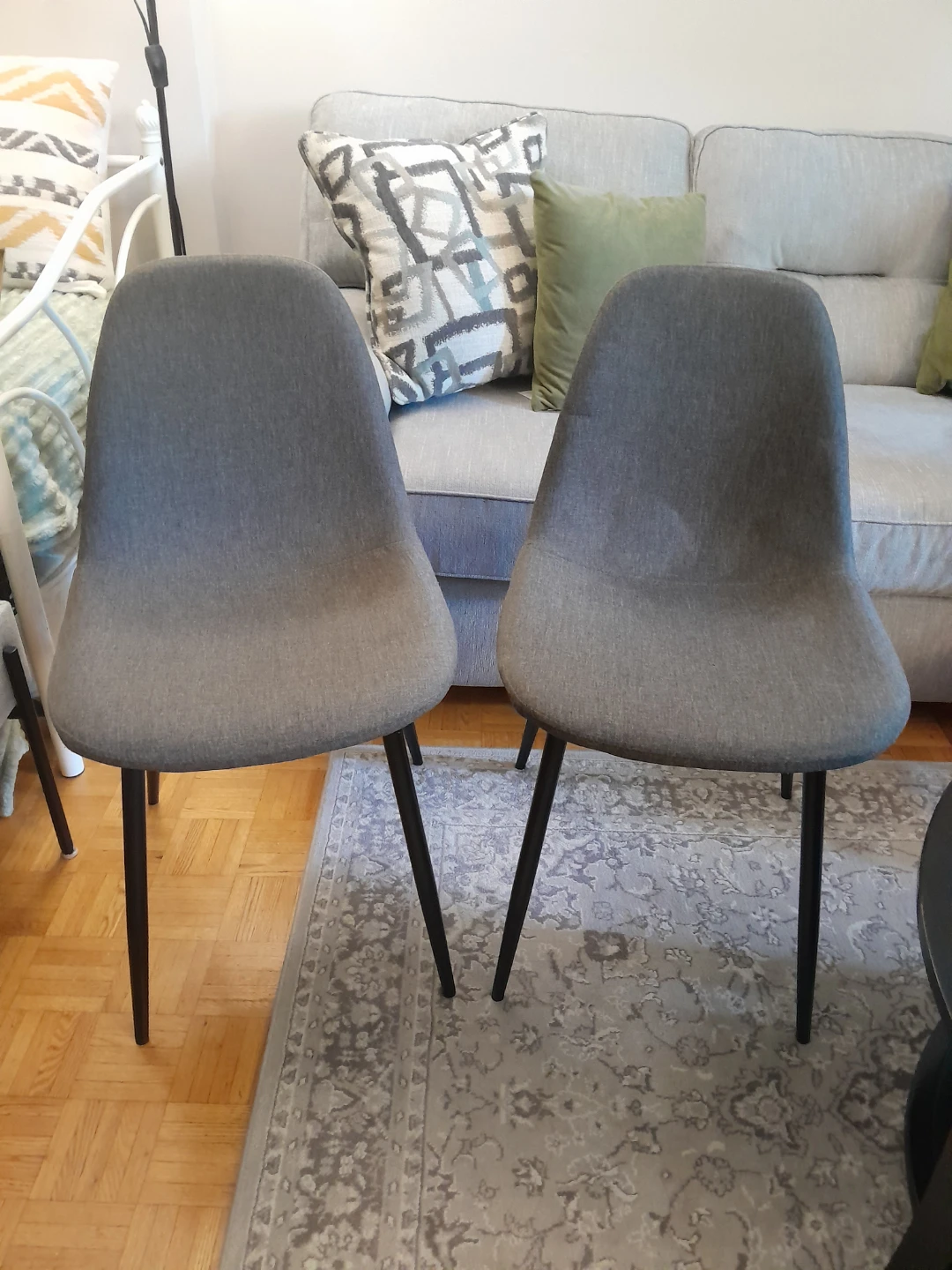 Set of 2 Grey Fabric Dining Chairs