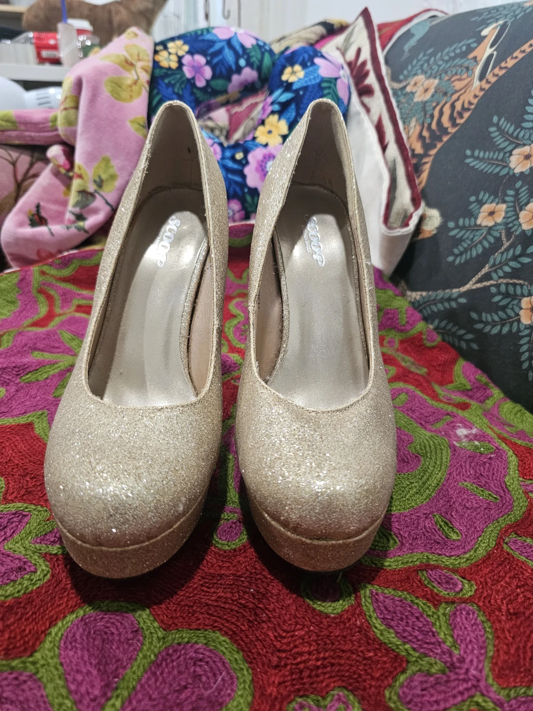 Gold Glitter Platform Heels