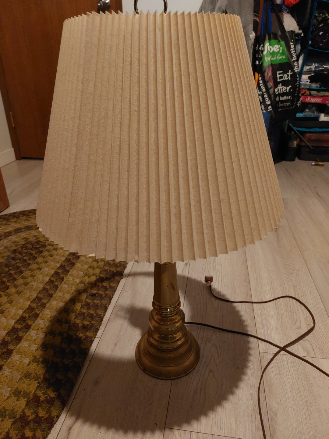 Vintage Brass Table Lamp with Pleated Shade - photo 2